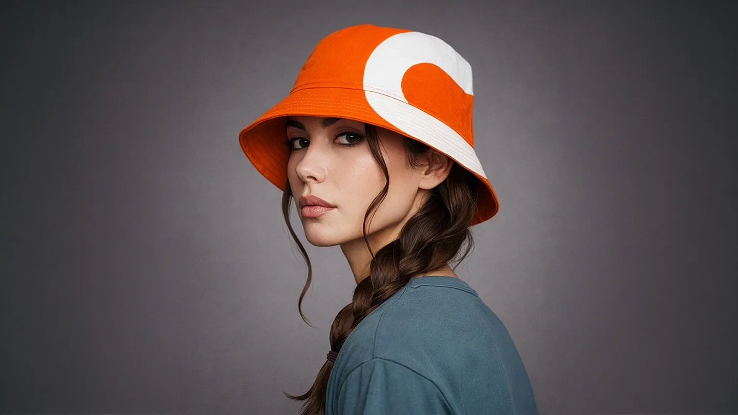 Cryptonix orange and white branded bucket hat