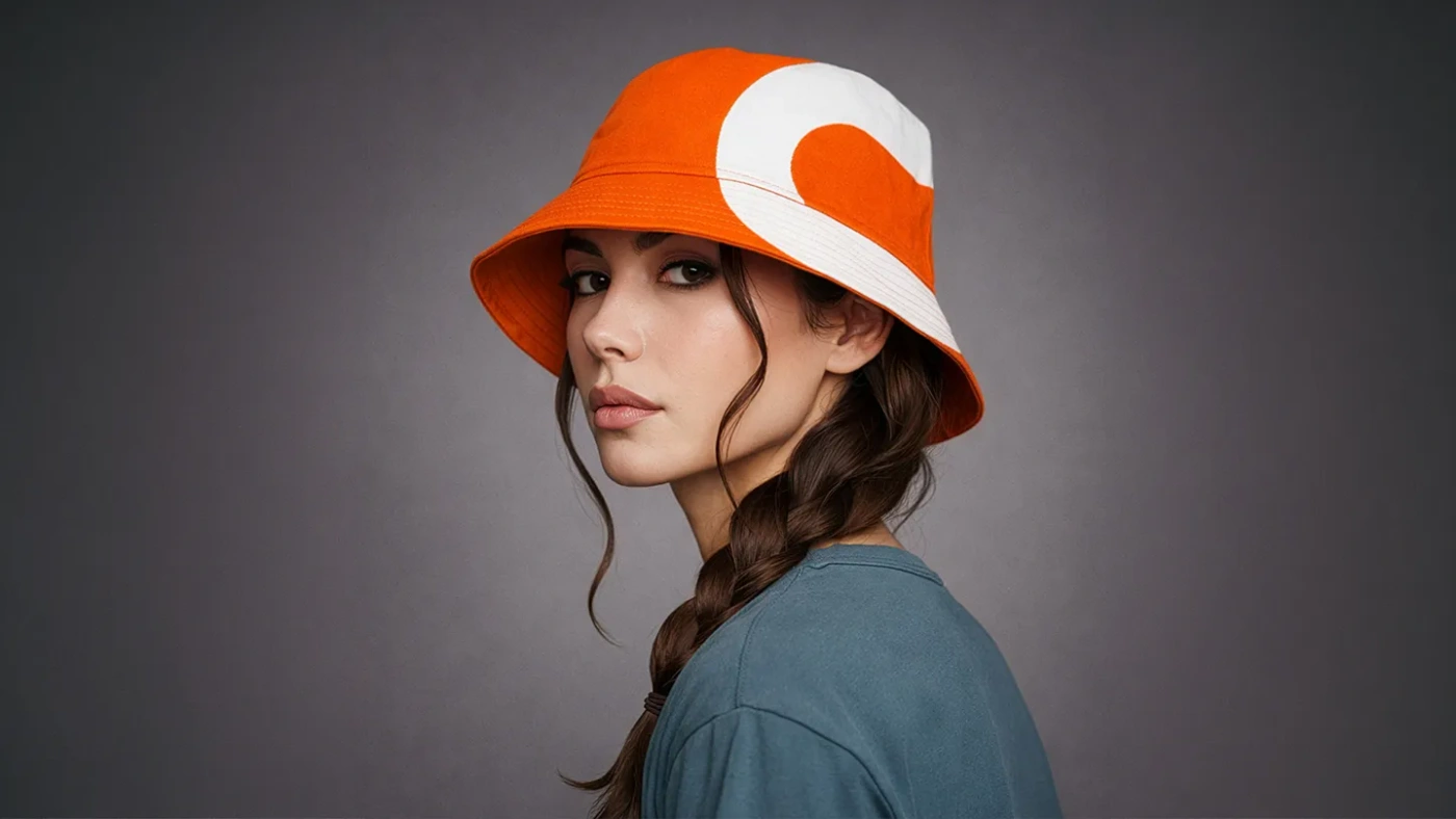 Cryptonix orange and white branded bucket hat